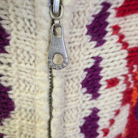Express Tricot Vintage 100% Wool Fair Isle Print Full Zip Sweater Size Large - Picture 5 of 5